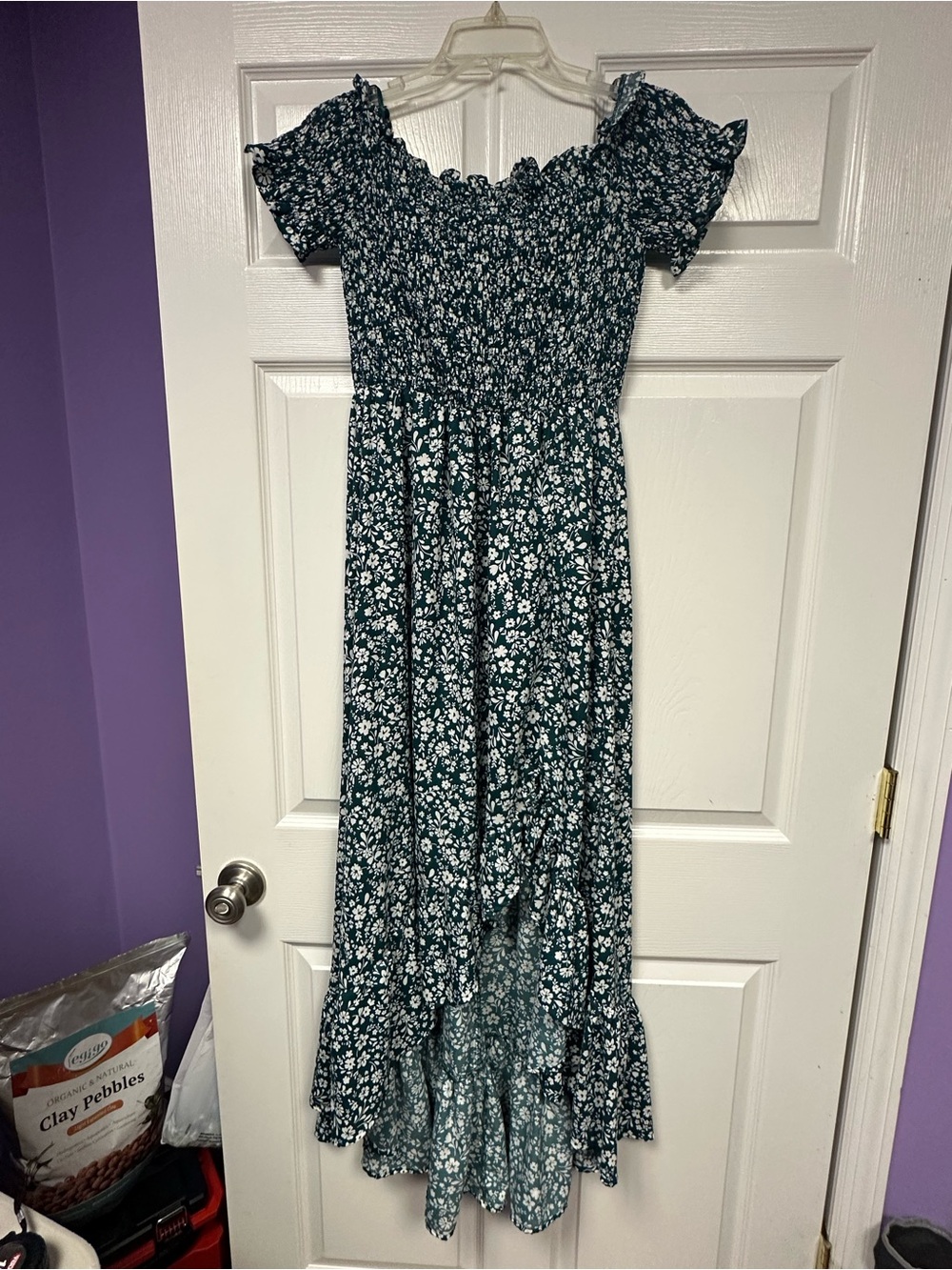 Francesca's Green and White Floral Smocked Dress